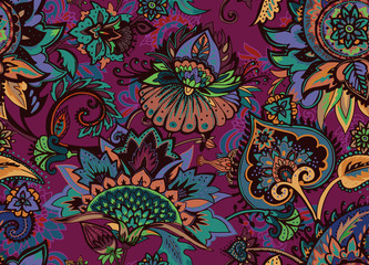 Paisley. Seamless Textile floral pattern with oriental paisley ornament.