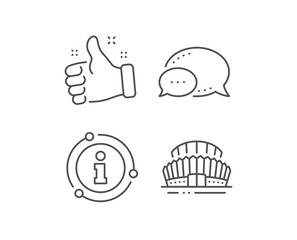 Sports stadium line icon. Chat bubble, info sign elements. Arena sign. Sport complex symbol. Linear sports stadium outline icon. Information bubble. Vector
