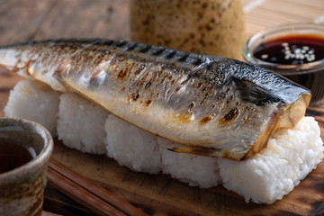 Rice Grilled Saba Fish Japanese Food.
