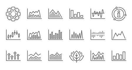 Charts and graphs line icons. Candlestick graph, Infochart and Report diagram. Presentation linear icon set. Quality line set. Vector