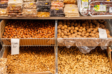 Nuts and condiments in the market