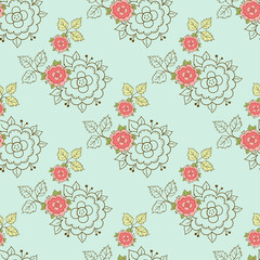 Seamless Pattern Roses On Blue
