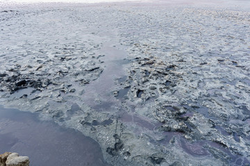close up of high resolution texture of pink crystallized salt in a lake. space landscapes. Beatiful...