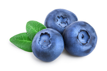 fresh blueberry with leaves isolated on white background closeup