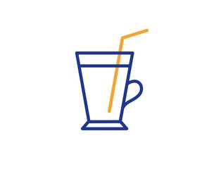 Hot latte sign. Coffee cup line icon. Tea drink mug symbol. Colorful outline concept. Blue and orange thin line coffee cup icon. Vector