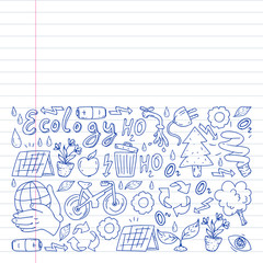 Vector logo, design and badge in trendy drawing style - zero waste concept, recycle and reuse, reduce - ecological lifestyle and sustainable developments icons on monochrome style.