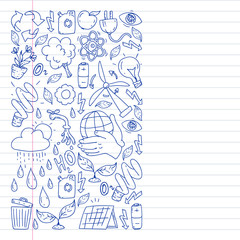 Vector logo, design and badge in trendy drawing style - zero waste concept, recycle and reuse, reduce - ecological lifestyle and sustainable developments icons on monochrome style.