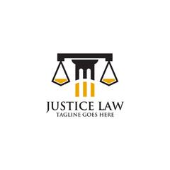 Justice law logo design with using scale and pillar icon template