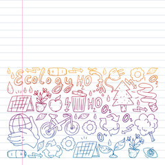 Vector logo, design and badge in trendy drawing style - zero waste concept, recycle and reuse, reduce - ecological lifestyle and sustainable developments icons, gradient,