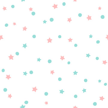 Seamless pattern with stars and round spots. Cute print. Simple vector illustration.