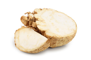 Fresh celery root half isolated on white background