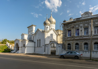 Fototapeta na wymiar Church of Varlaam Khutynsky on Svenice, an Orthodox Church in Pskov.