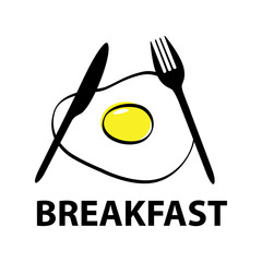 Breakfast - fried or scrambled eggs. Design template for logo, menus, flyers for cafes, restaurants, fast food