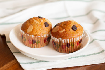 Homemade Banana cupcake with chocolate and cashew nut