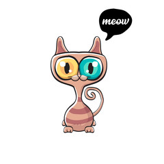 kawaii cute cat isolated on white background. Cartoon happy kitten with big eyes