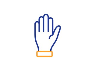 Wave palm sign. Hand line icon. Gesture symbol. Colorful outline concept. Blue and orange thin line hand icon. Vector