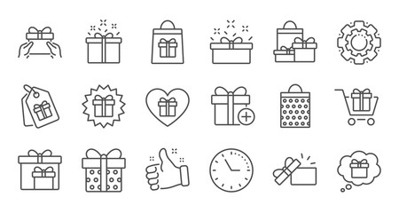 Gift line icons. Present, Special offer and Sale. Shopping linear icon set. Quality line set. Vector