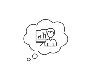 Presentation board line icon. Chat bubble design. Column graph sign. Growth diagram symbol. Outline concept. Thin line presentation board icon. Vector