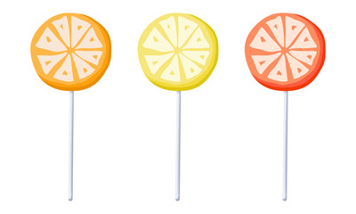 Citrus lollipops set isolated illustration