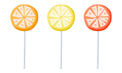 Citrus lollipops set isolated vector illustration
