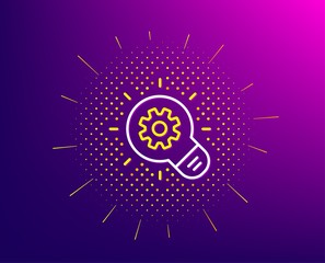 Cogwheel line icon. Halftone pattern. Engineering tool sign. Idea bulb symbol. Gradient background. Cogwheel line icon. Yellow halftone pattern. Vector