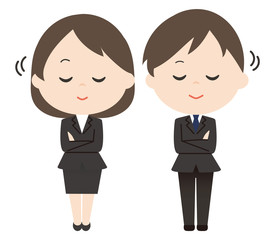 女性　男性　スーツ　うなずく