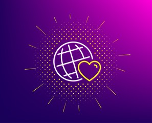Friends world line icon. Halftone pattern. Friendship love sign. Assistance business symbol. Gradient background. Friends world line icon. Yellow halftone pattern. Vector