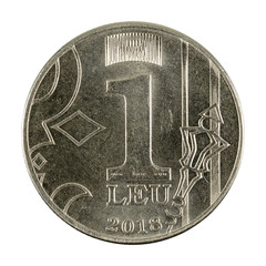1 moldovan leu coin (2018) obverse isolated on white background