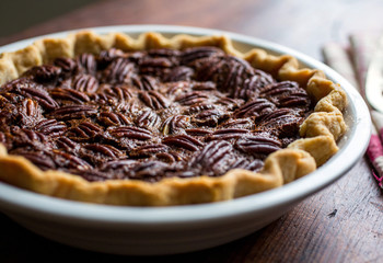 Close up of chocolate pecan pie