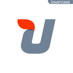 U letter logo with fast speed red flag line.