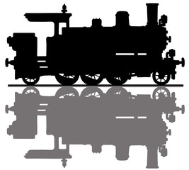 The hand drawing of a black silhouette of a vintage tank engine steam locomotive © vostal