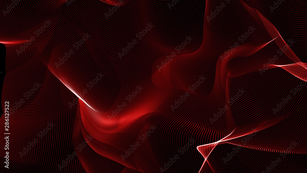 Aufkleber music red abstract background. interweaving of atomic particles in space. network connection structu