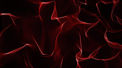 Music red abstract background. Interweaving of atomic particles in space. Network connection structure. Big data digital background.3d rendering.