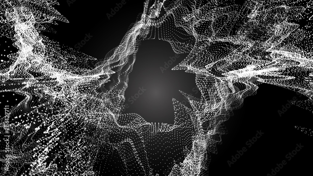 Poster music abstract background. interweaving of atomic particles in space. network connection structure. 