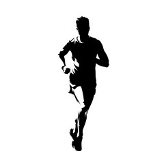 Fototapeta na wymiar Runner, front view isolated vector ink drawing, abstract silhouette of marathon runner