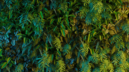 Tropical bamboo neon forest banana leaves for retro poster background. 80s 70s 60s. 3d © Oleksii