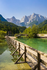 Fototapeta na wymiar Lake and mountains near Kranjska Gora village in Triglav national park, Slovenia