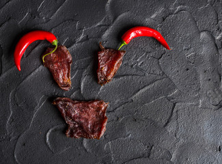 .Beef jerky, from pieces of fillet in soy sauce