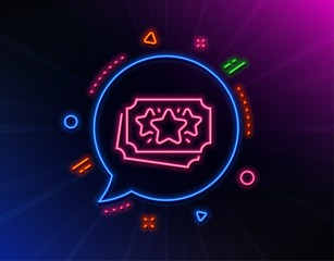 Loyalty points line icon. Neon laser lights. Bonus coupons. Discount program symbol. Glow laser speech bubble. Neon lights chat bubble. Banner badge with loyalty points icon. Vector