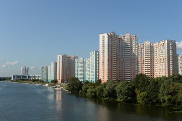 Fototapeta na wymiar Buildings Pavshinskaya floodplain — the elite district of the city of Krasnogorsk in the Moscow region