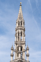 Fototapeta na wymiar White gothic tower in the Grand Place Brussels, Belgium