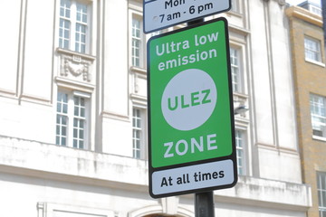 Ultra low emission ULEZ Zone sign London UK
