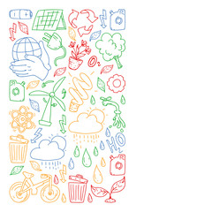 Vector logo, design and badge in trendy drawing style - zero waste concept, recycle and reuse, reduce - ecological lifestyle and sustainable developments icons.