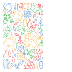 Vector logo, design and badge in trendy drawing style - zero waste concept, recycle and reuse, reduce - ecological lifestyle and sustainable developments icons.