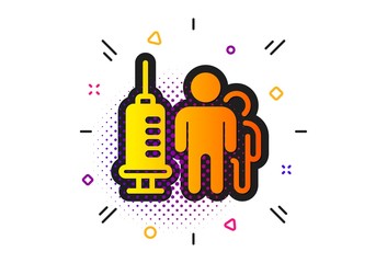 Medicine vaccine sign. Halftone circles pattern. Medical vaccination icon. Pharmacy medication symbol. Classic flat medical vaccination icon. Vector