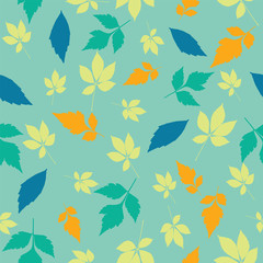Fototapeta na wymiar Vector Falling Autumn Leaves Seamless Pattern Background