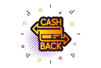 Banking Payment card sign. Halftone circles pattern. Credit card icon. Cashback service symbol. Classic flat cashback card icon. Vector