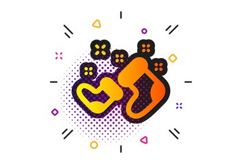 Christmas or New year sign. Halftone circles pattern. Santa boots icon. Claus symbol. Classic flat santa boots icon. Vector