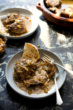 Close up of royal chicken korma served on plate