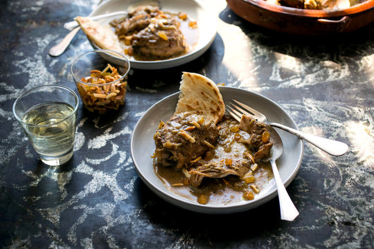 Close up of royal chicken korma served on plate